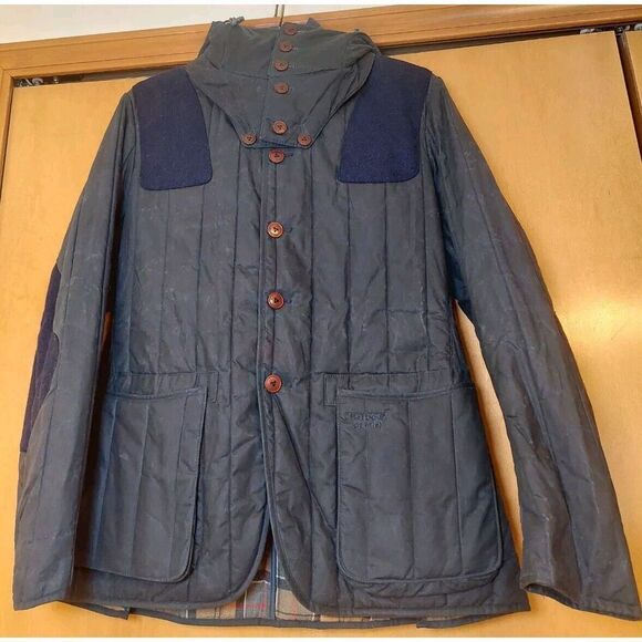 NEW Barbour Dept B Dragh Jacket Mens Blue Waxed Cotton Wool Elbow 